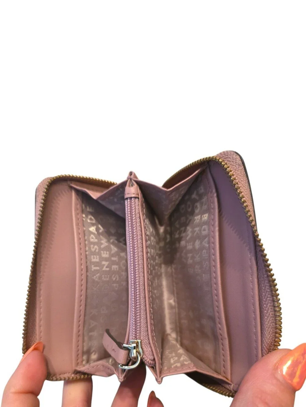 Kate Spade Mauve Pink Leather Zip Around Compact Wallet Keyholder LeatherGold